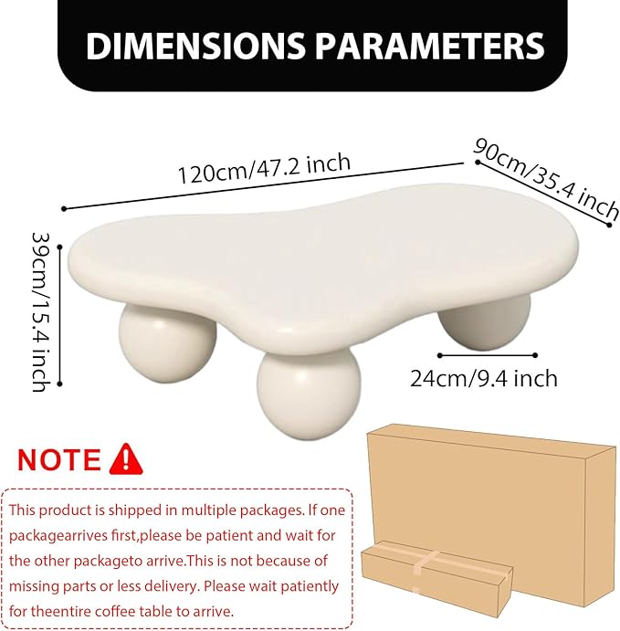 Modern Wooden Coffee Table Cloud Coffee Table Central Living Room Low Table Irregular Indoor End Table White Coffee Tables with 3 Oval Ball Legs for Living Room Bedroom (White Oval Leg A 47.2 inch)