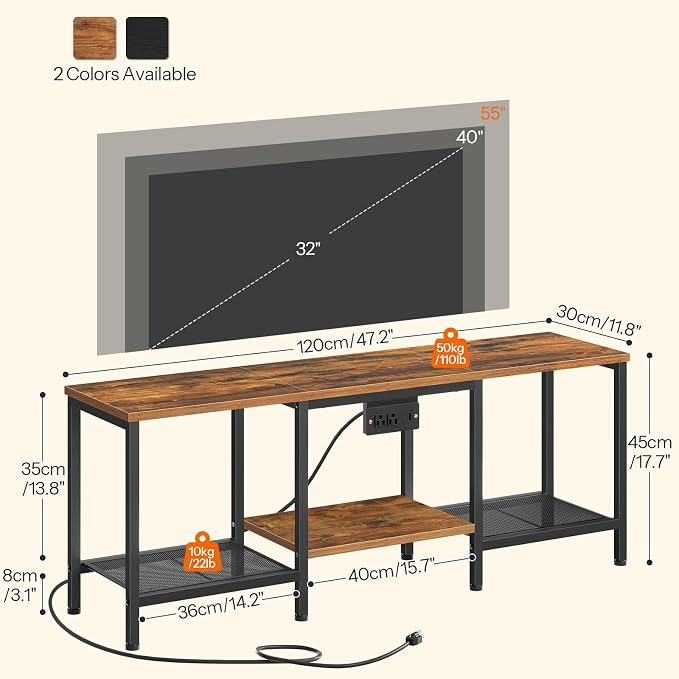 HOOBRO TV Stand with Charging Station to 55 Inches, LED Entertainment Center, Media TV Console Table with Open Storage Shelving for Living Room, Bedroom, Rustic Brown and Black BF122UDDS01 - Image 2