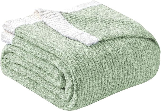 MH MYLUNE HOME Ultra Soft Ribbed Throw Blanket for Couch 60x80 Inches Luxurious Super Cozy Fluffy Microfiber Blanket Plush Warm Reversible Throw Blankets for Sofa Bed - Sage Green 60 x 80 Inches