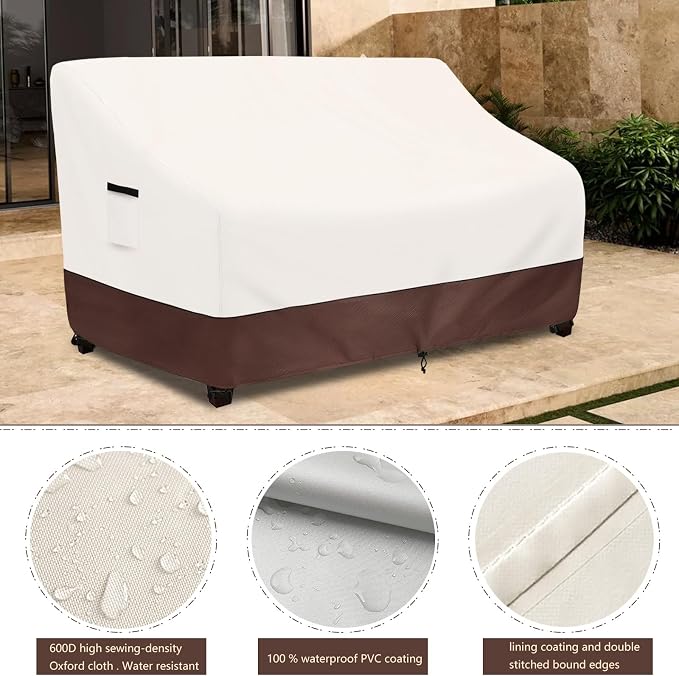 Outdoor Couch Covers,85 Inches Outdoor Sofa Cover, Waterproof Patio Furniture Cover,Furniture Covers for Patio Seating (Beige) - Image 4