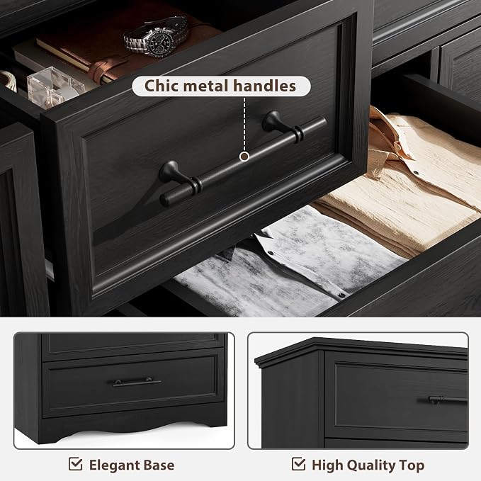 Black Dresser for Bedroom, 10 Drawer Dresser, 59" Wide Chest of Drawers w/Brushed Metal Handle, Wood Dressers TV Stand, Closet Organizers and Storage Cabinet for Bedroom, Living Room, Hallway - Image 5