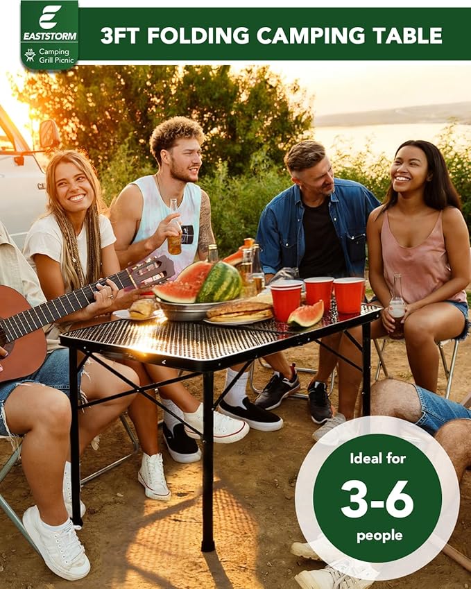 3 ft Folding Table with Adjustable Height, Camping Table with Carry Handle, Metal Mesh Table ,Portable Grill Table for Camping, Tailgating, BBQ, Picnic & Indoor, Fits 3–6 People, Supports 66 lb, Black - Image 4