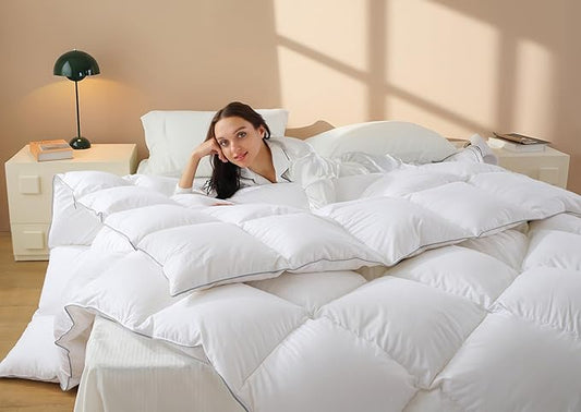 Down Comforter Twin Size – All Season Medium Weight Fluffy White Duvet Insert, Warm Feather Bedding, Soft 100% Cotton Cover