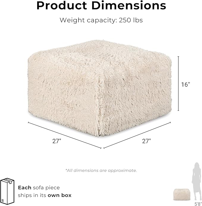 Furniture of America Havyn Modern Faux Fur 6-Seater Modular Foam Sofa Bed with Ottoman, Compressed Couch in a Box, No Assembly Required, for Living Room and Office, Taupe