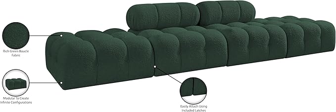 Meridian Furniture 611Green-S136C Ames Collection Modern | Contemporary Modular Sectional with Rich Green Boucle Fabric, Modular to Create Infinite Configurations, 136" W x 34" D x 28" H, Green