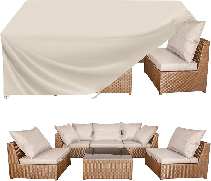 BALEINE Patio Furniture Covers, Outdoor Furniture Covers Waterproof, Heavy Duty Oxford Patio Table Cover for Outdoor Table, Chair, Sofa, Desk (Beige 98"L×78"W×28"H) by BALEINE