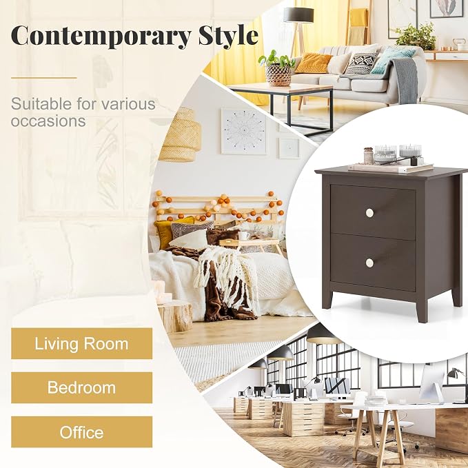 Giantex Nightstand, Modern 2 Drawers Night Stand with Handles, Sofa Side Table with Sturdy Legs for Small Spaces, College Dorm, Kids’ Room, Wooden Bedside Table for Bedroom (1, Espresso) - Image 6