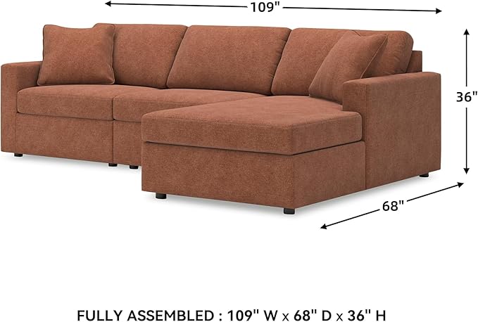 Signature Design by Ashley Modmax Urban L-Shaped Modular Stain Resistant 3-Piece Sectional with Chaise, Reversible Cushions and 2 Accent Pillows, Orange