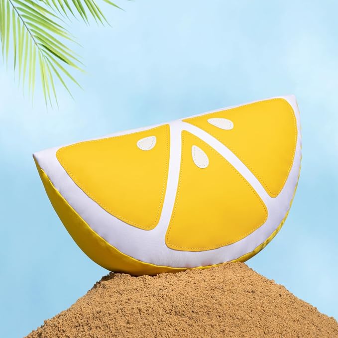 Phantoscope Fruit Outdoor Shaped Pillow Series Lemon Wedge Shaped Waterproof Outdoor Throw Pillow with Leather Decorative, Cushions for Fun Home Decor for Patio, Pool, Yellow, 9.5 x 18 inches