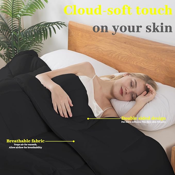 BedTreat Down Alternative Duvet Insert with Corner Tabs, All Season Quilted Bed Comforter Box-Stitched Full Comforter Black, Machine Washable Microfiber Bedding