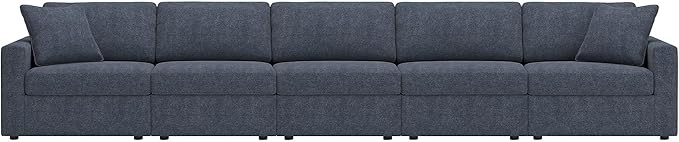 Signature Design by Ashley Modmax Stain Resistant Urban Modular Straight 5-Piece Sectional with Reversible Cushions, Removable Covers and 2 Accent Pillows, Blue