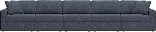 Signature Design by Ashley Modmax Stain Resistant Urban Modular Straight 5-Piece Sectional with Reversible Cushions, Removable Covers and 2 Accent Pillows, Blue