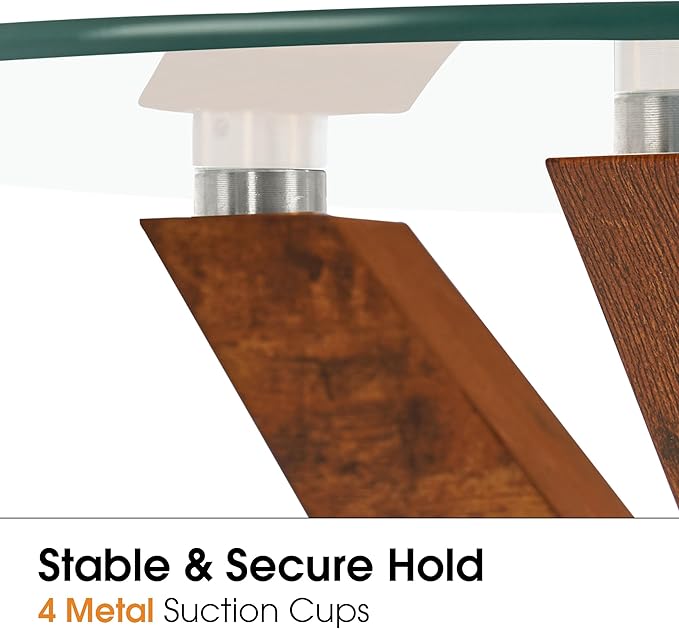 ivinta Round Glass Coffee Table, 31.5" Modern Center Table with Tempered Glass and MDF Legs for Living Room, Office, Tree (Rustic Brown)