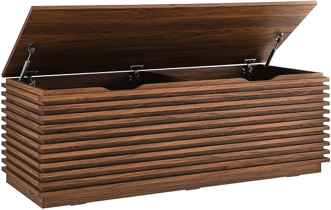 Modway Render 47" Wood Grain Storage Bench in Walnut - Image 3
