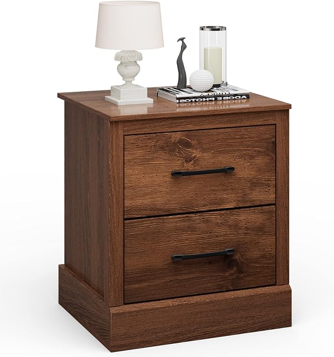 Giantex Farmhouse Nightstand, Wood Bedside Table with 2 Storage Drawers, Compact Floor Night Stand End Table, Walnut Accent Sofa Side Table for Bedroom by Giantex