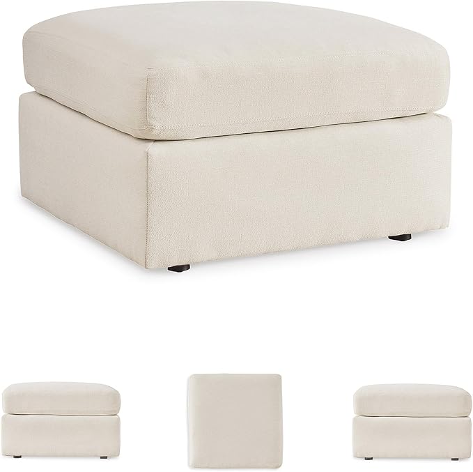Signature Design by Ashley Modmax Contemporary Stain Resistant Upholstered Oversized Accent Ottoman with Non-Skid Legs, White