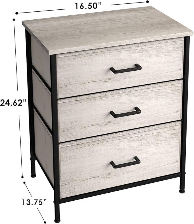 Sorbus Nightstand Dresser with 3 Faux Wood Drawers - Bedside Table Chest with Storage, Steel Frame, Wood Top, Easy Pull Fabric Bins for Bedroom, Living Room, Closet & Dorm Furniture Lamp Stand - Image 3