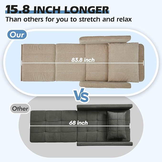 ZZW Sleeper Chair 84" Extra Long Convertible Chair Bed Upgraded 3-in-1 to 4-in-1 Pull Out Chair & Single Sofa Bed for Adult Sleeping Chairs for Living Room & Small Space