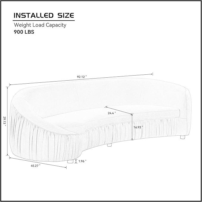 92.13" Modern Curved Shaped Sofa, Comfor Upholstered Fabric 4-Seat Couch for Living Room and Apartment, No Need to Assembly,Green