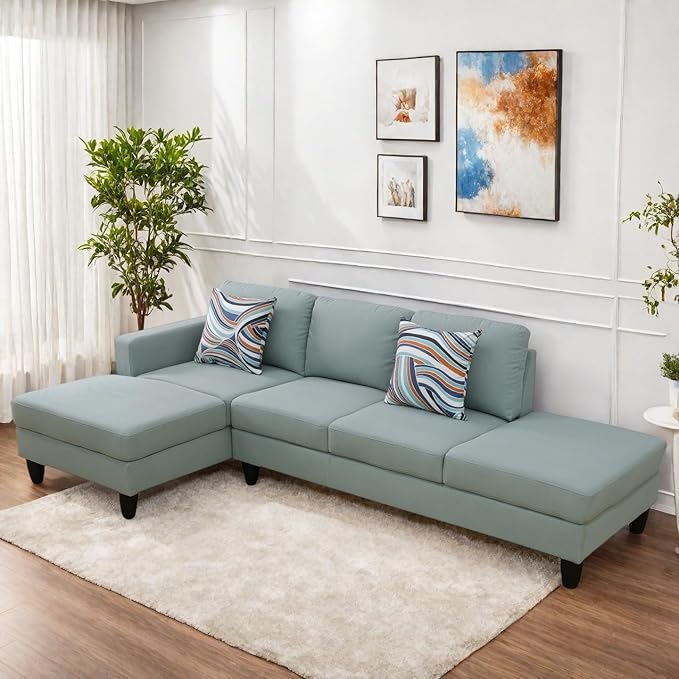 Sectional Sofas for Living Room Furniture Sets, 4-Seat Modular Sectional Sofa with Armrests, High Elastic Sponge Filled L Shaped Couch for Apartment, Green