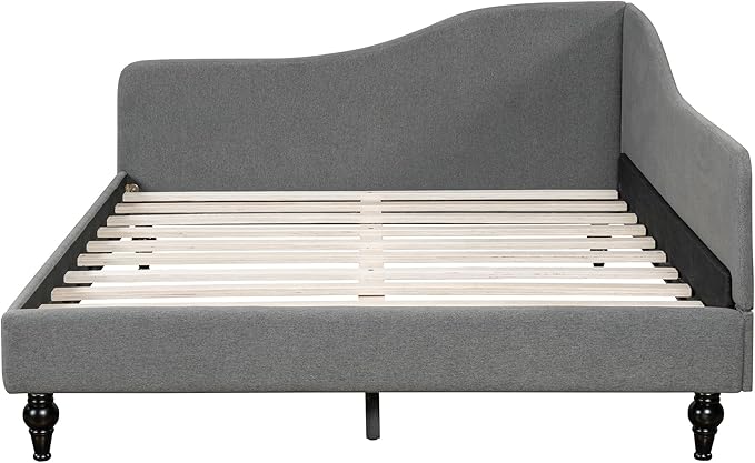 Merax Full Size Bed Frame Daybed, L-Shaped Linen Day Bed Corner Sofa with Solid Wood Legs for Living Room, Guest Room, No Box Spring Needed, Grey