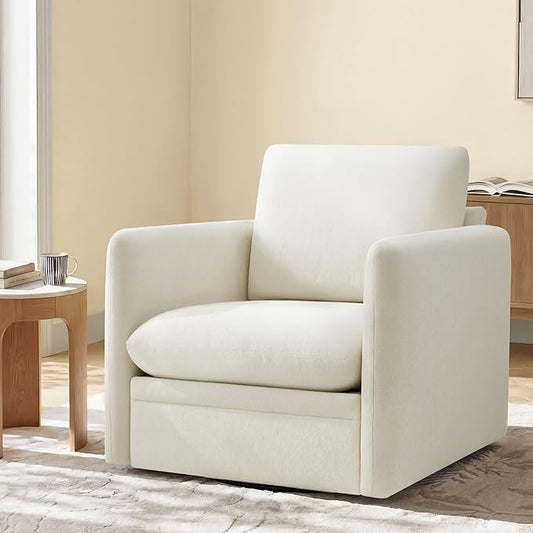360° Swivel Accent Chair,Upholstered Armchair with Deep Seat, Sturdy Metal Base for Living Room,Nursery,Bedroom,Linen