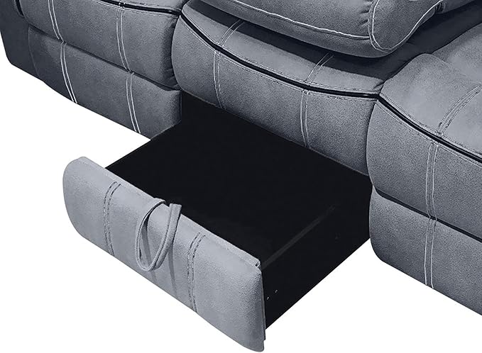 Acme Furniture Zubaida 41" x 87" Modern Velvet Reclining Sofa with USB Dock, 1 Storage Drawer, Tight Back & Seat Cushion, in 2-Tone Gray Finish