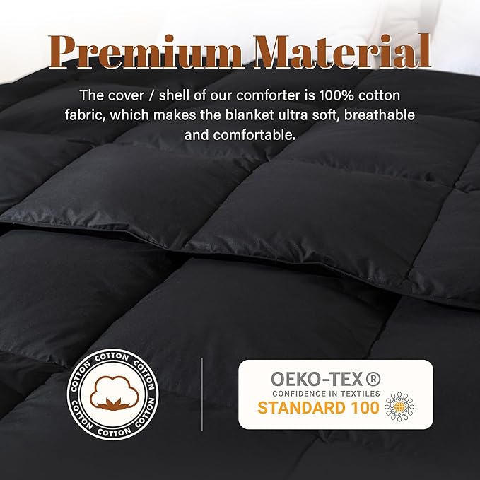 Cosybay Heavyweight Queen Size Feather Down Fiber Comforter - Black Thicker Winter Duvet Insert, Ultra Soft 100% Cotton Cover, Luxury Hotel Bedding with Corner Tabs, 90"x90"