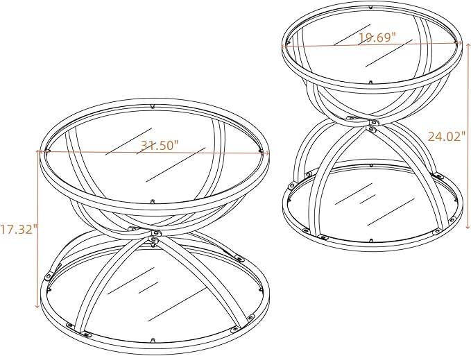 32" Tempered Glass Round Coffee Table with 20" Side Table Set, Modern Chrome Frame Dome Base Two Tiers Circle Living Room Center and Small End Tables, Set of 2