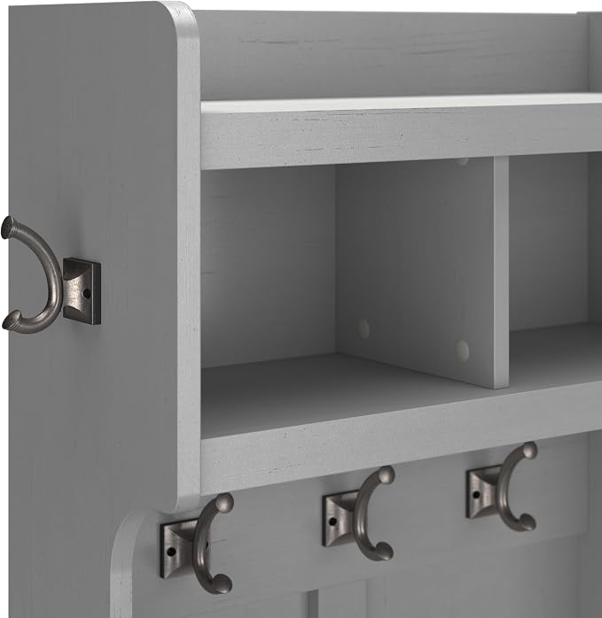 Bush Home Woodland 24W Hall Tree and Small Shoe Bench with Drawer in Cape Cod Gray | Narrow Foyer, Mudroom, Entryway Storage - Image 5