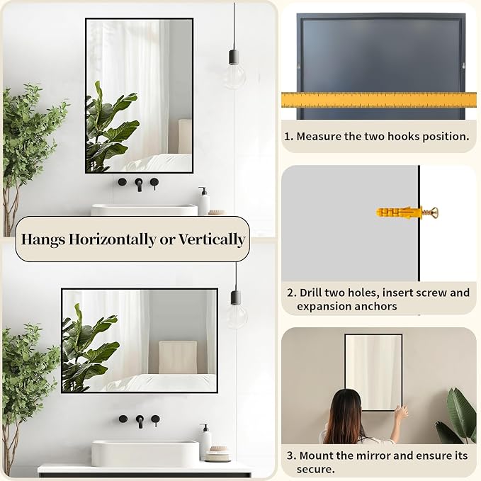 Sunniry Mirrors for Bathroom Sink, Black Frame Mirror 24x32 inch, Vanity Mirrors with Aluminum Metal Frame for Bathroom, Farmhouse, Hallway, Living Room. - Image 5