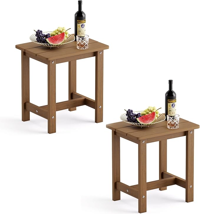 LUE BONA Outdoor Side Table Set of 2, HDPS Small Outdoor Table, Adirondack Side Table, Outside End Table for Patio, Porch, Deck, Pool, Weather Resistant/Easy Maintenance/Indoor or Outside Use, Brown by LUEBONA