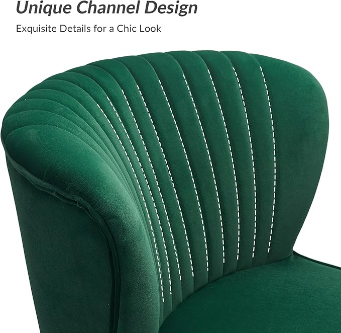 HULALA Home Velvet Accent Chair Set of 2, Modern Armless Upholstered Side Chair with Glam Gold Metal Legs for Vanity Living Room Bedroom - Green