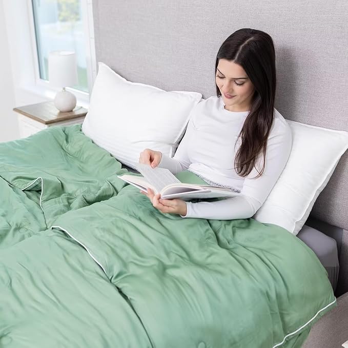 Globon Cooling Comforter Queen Size, Lightweight Summer Comforter for Hot Sleepers,Ultra Soft Bamboo Viscose Fabric, Breathable & Moisture Wicking, Soy Fiber Blend Fill, Sage Green