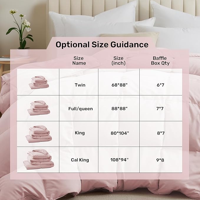 UNIKOME Goose Feather Down Fiber Comforter California King Size, All Season Duvet Insert with Soft Downproof Cover, Cloud-Like Fluffiness Bed Comforters with Corner Tabs (Cal King, Pink, 108"X94")