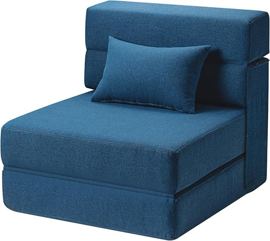 Folding Sofa Bed with Pillow- Convertible Chair Floor Couch & Sleeping Mattress, Foldable Memory Foam Sleeper for Living Room/Dorm/Guest Room/HomeOfice/Apartment/Loft, Single26 Width, Indigo
