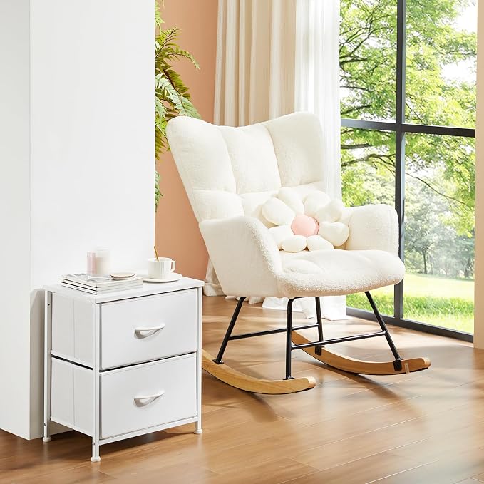 DUMOS Nightstand Small Dresser with 2 Fabric Drawers Side Tables Bedroom End Table Kids Bedside Storage Furniture for 20 inch Tall Night Stand for Closet, Entryway, College Dorm, White - Image 7