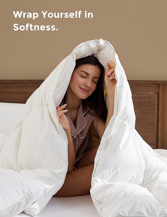 DWR Goose Feather Down Fiber Comforter California King Size, Fluffy White Duvet Insert, Buttery-Soft and Breathable, Marshmallow-Like Loft, All Season Hotel Luxury Bedding, 8 Corner Tabs, 104" x 96"