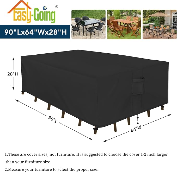 Easy-Going Rectangle Patio Furniture Cover Waterproof Outdoor Dining Table and Chair Cover Anti-UV Outside Sectional Sofa Set Covers (90"L x 64"W x 28"H, Black) - Image 2