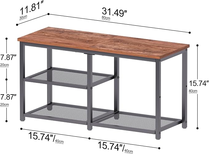 CHEMPFR Shoe Bench with Storage, Shoe Rack Organizer, Spacious Wood Top Entryway Bench, with 300 lb Capacity for Hallway, Living Room, Rustic Brown (3 Tier 31.5″x11.81″x15.74″) - Image 3