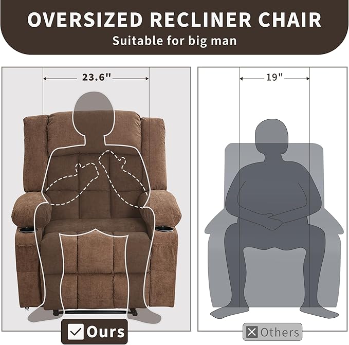 Massage Recliner Chair for Adults with Vibration Lumbar Heat Wide Large Ergonomic Reclining Sofa with 8 Massage Nodes 3 Positions Side Pockets Cup Holders