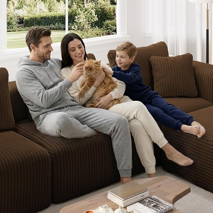 Novilla 106" Modular Sectional Sofa, Modern Cloud Sectional Couch with Smarts Coil® Support, U-Shape Boneless Couch for Living Room Apartments, No Assembly Required, Brown (3 Seat w/ 2 Ottoman)