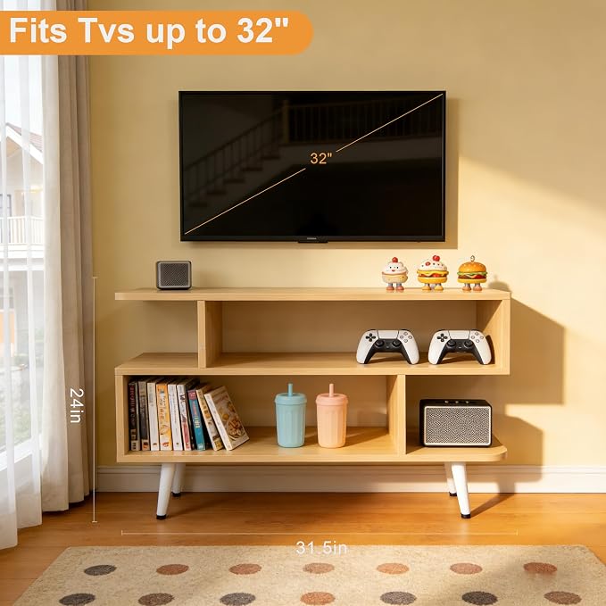 Lightdot TV Stand for TVs to 35'', Modern Entertainment Center with 3 Open Storage Shelf, Sturdy Media Console Table for Living Room/Entrance/Sofa Cabinet, Apartment, Easy Installation-Walnut - Image 2