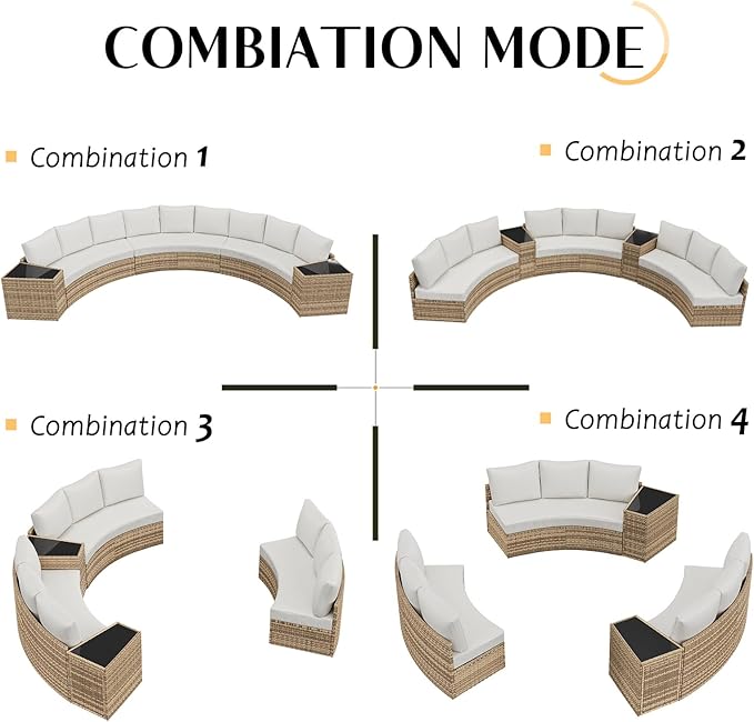 PaPaJet 6-Piece Patio Furniture Set, Half-Moon Wicker Sectional Sofa with Cushions, Waterproof Rattan Outdoor Conversation Set for Beach, Pool, Garden & Balcony, Beige