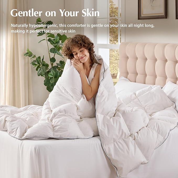 Pacific Coast Goose Feather Down Comforters Twin Size, 100% Cotton Extra Fluffy White Duvet Insert, Soft, Breathable, All Season Hotel Luxury Bedding Comforters, 8 Corner & Center Loops (68"x90")