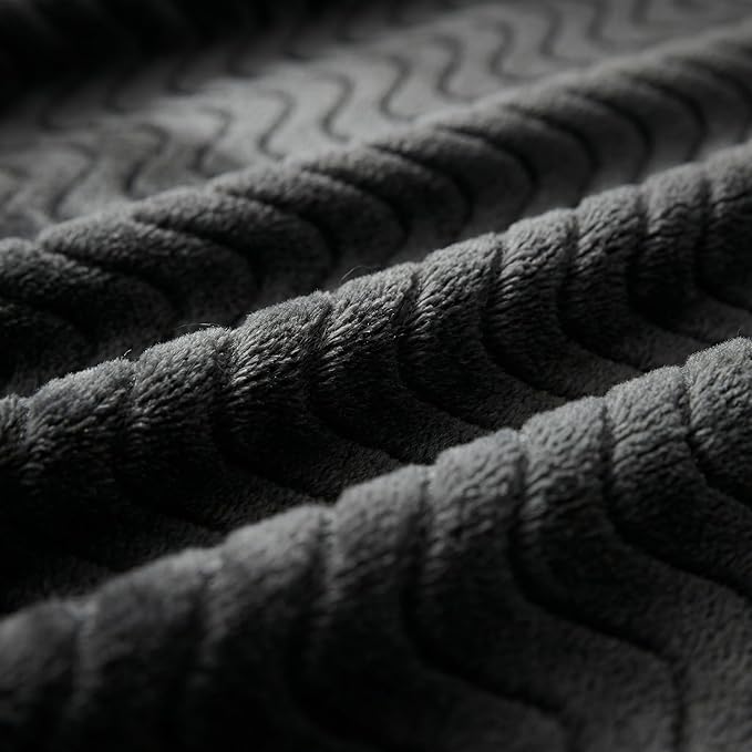 Exclusivo Mezcla Fleece Throw Blanket for Couch, Cozy Lightweight Blankets for All Season, Decorative Giftable Fuzzy Plush Wave Textured Throws for Women, Men, Black, 50x70 Inches