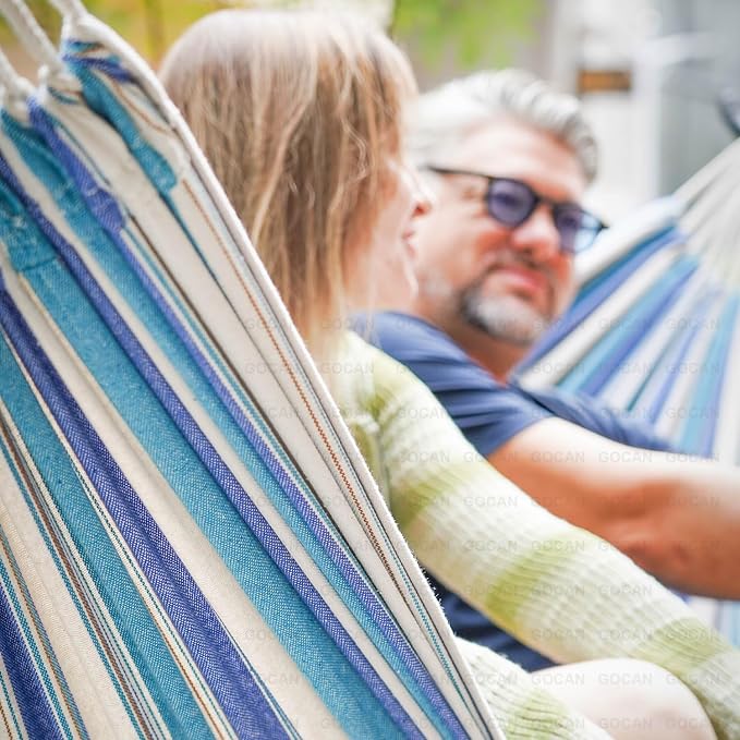 GOCAN Double Hammock 2 Person Extra Large 330X150cm Load Capacity 600Pound Canvas Cotton Hammock for Patio Porch Garden Backyard Lounging Outdoor and Indoor XXL - Image 5
