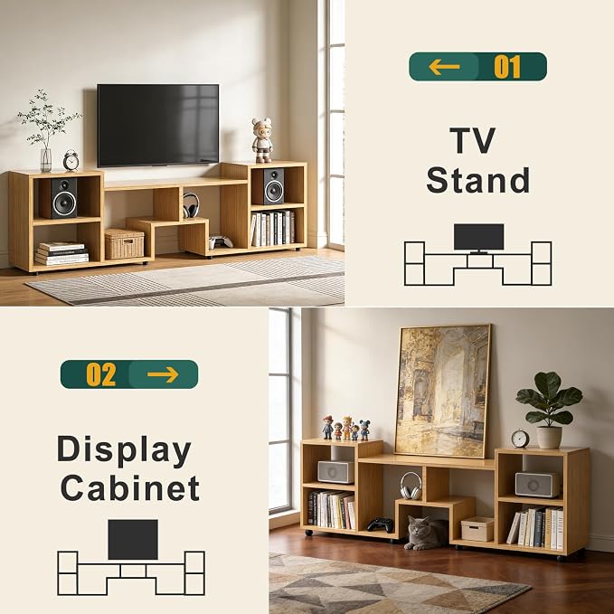 65 inch TV Stand, Entertainment Center with Storage Open Shelf, Mid Century Modern TV Stand, Media TV Consoles for Living Room/Bedroom/Sofa Cabinet, Large Capacity, Easy Installation - Walnut - Image 6