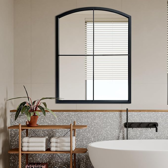 WAMIRRO Black Window Pane Mirror,Farmhouse Arched Grid Mirrors for Fireplace/Entryway/Hallway/Living Room 28"X36" - Image 5
