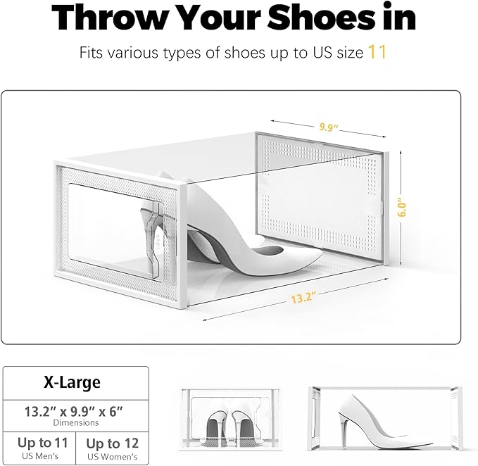 SEE SPRING X-Large Shoe Storage Box Fit Size 11, Clear Plastic Stackable Shoe Organizer for Closet, Space Saving Foldable Shoe Rack Sneaker Container Bin Holder, 12 Pack Clear - Image 5